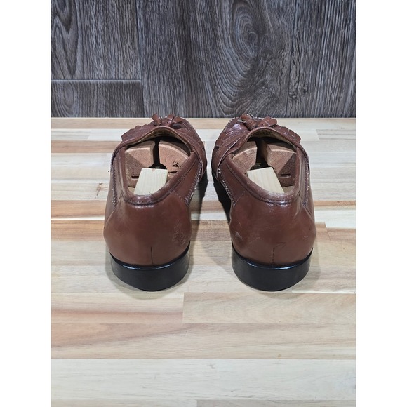 Bass Loafers Woven Leather Tassel Kiltie Slip On 9.5 Brown Dress Shoes Vintage - Picture 8 of 16